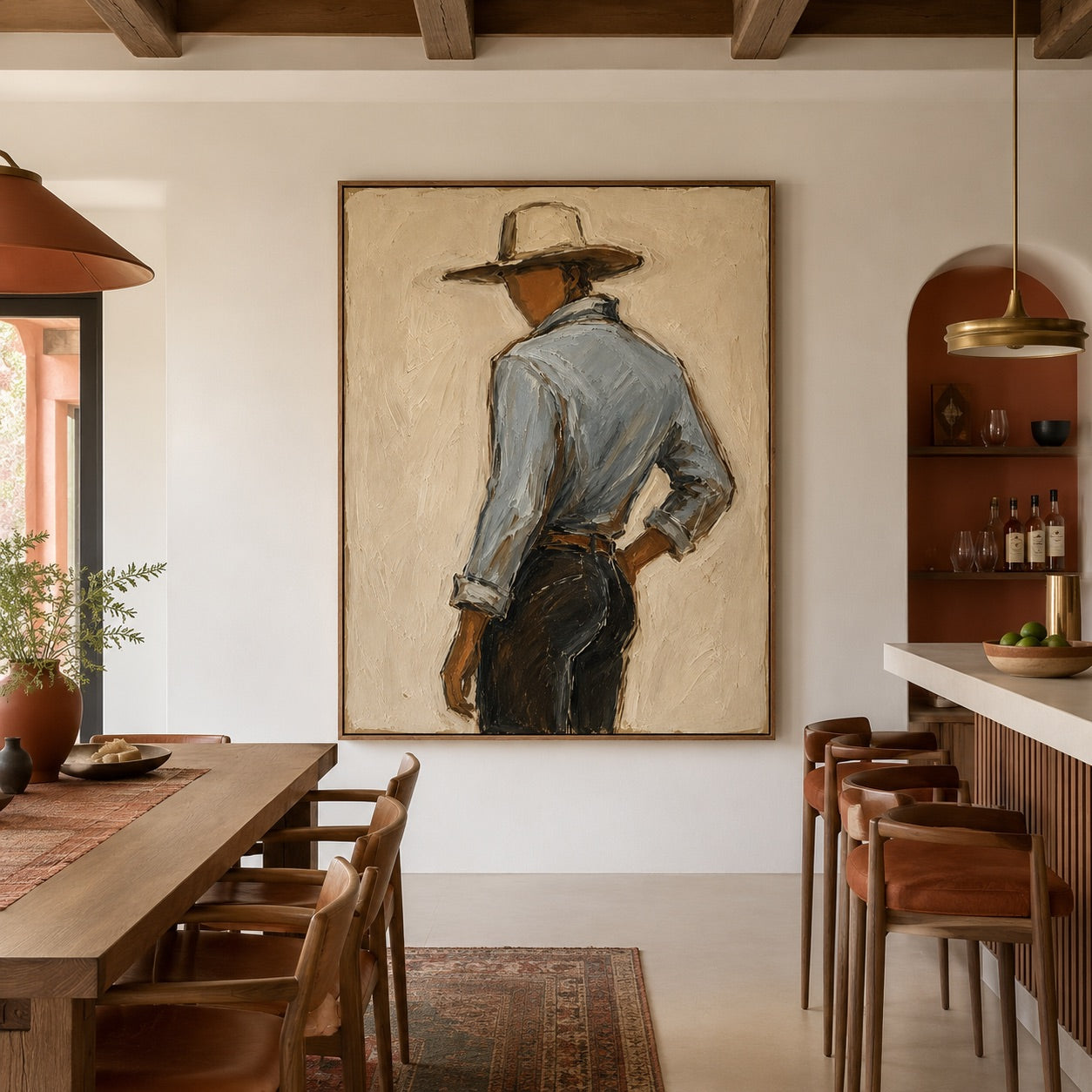 Quiet Turn-Cowboy Back View Oil Painting