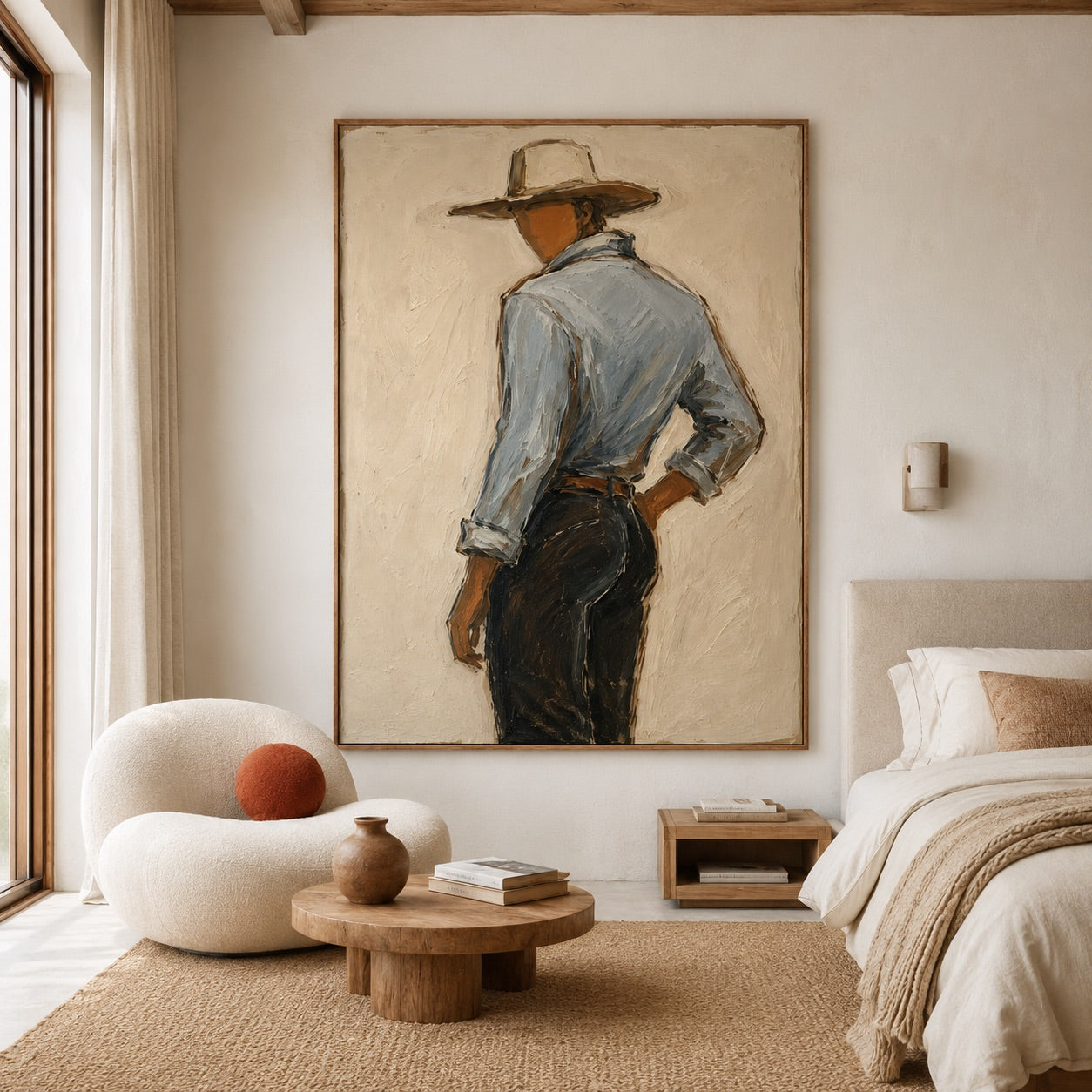 Quiet Turn-Cowboy Back View Oil Painting