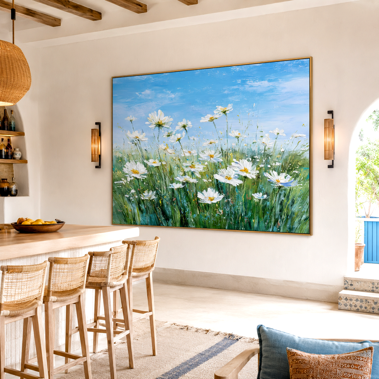 Sky Meadow-White Daisy Oil Painting