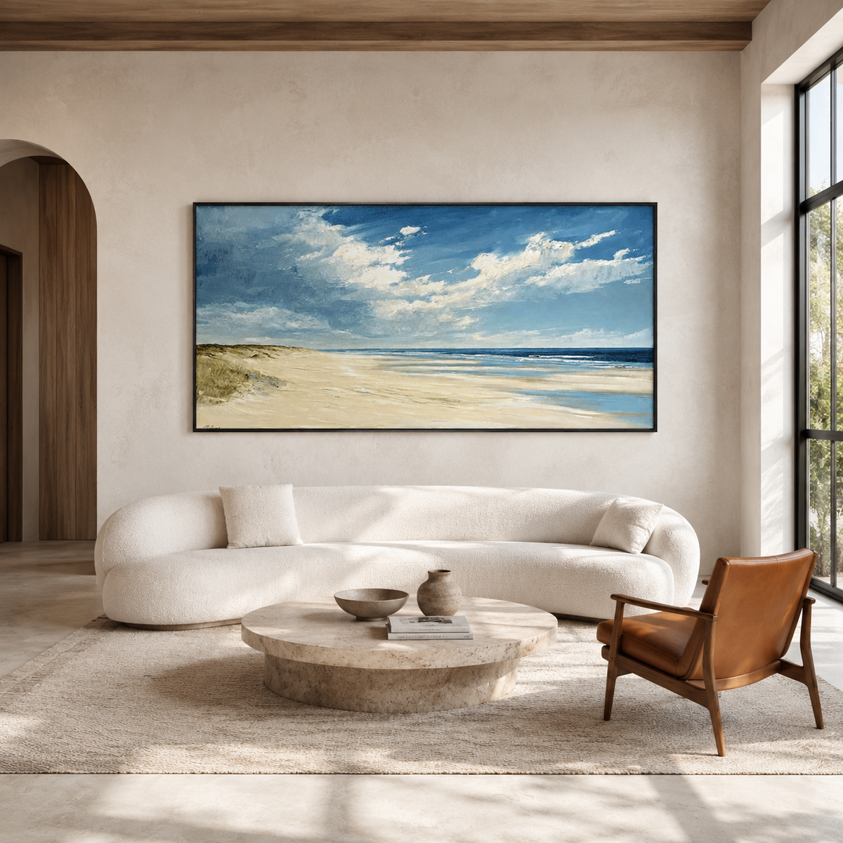 Coastal Daylight-Blue Beach Landscape Painting