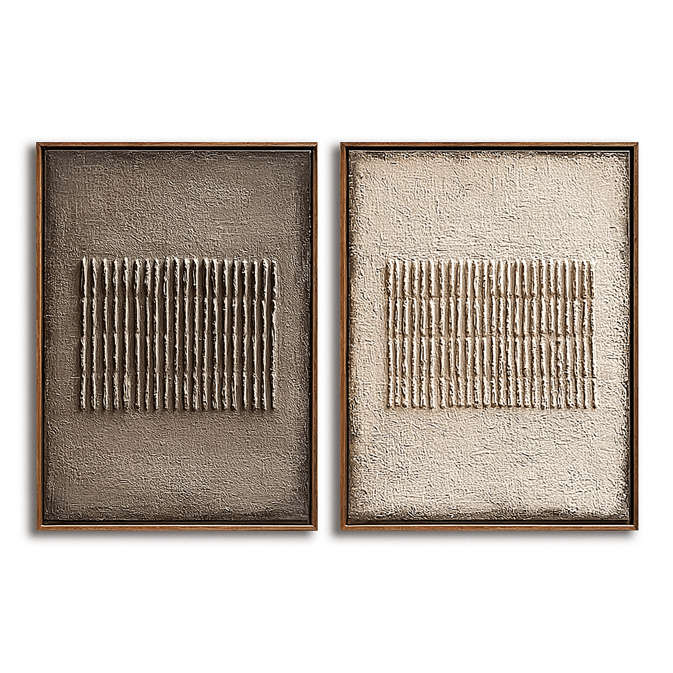 Parallel Grain-Taupe Ivory Textured Diptych