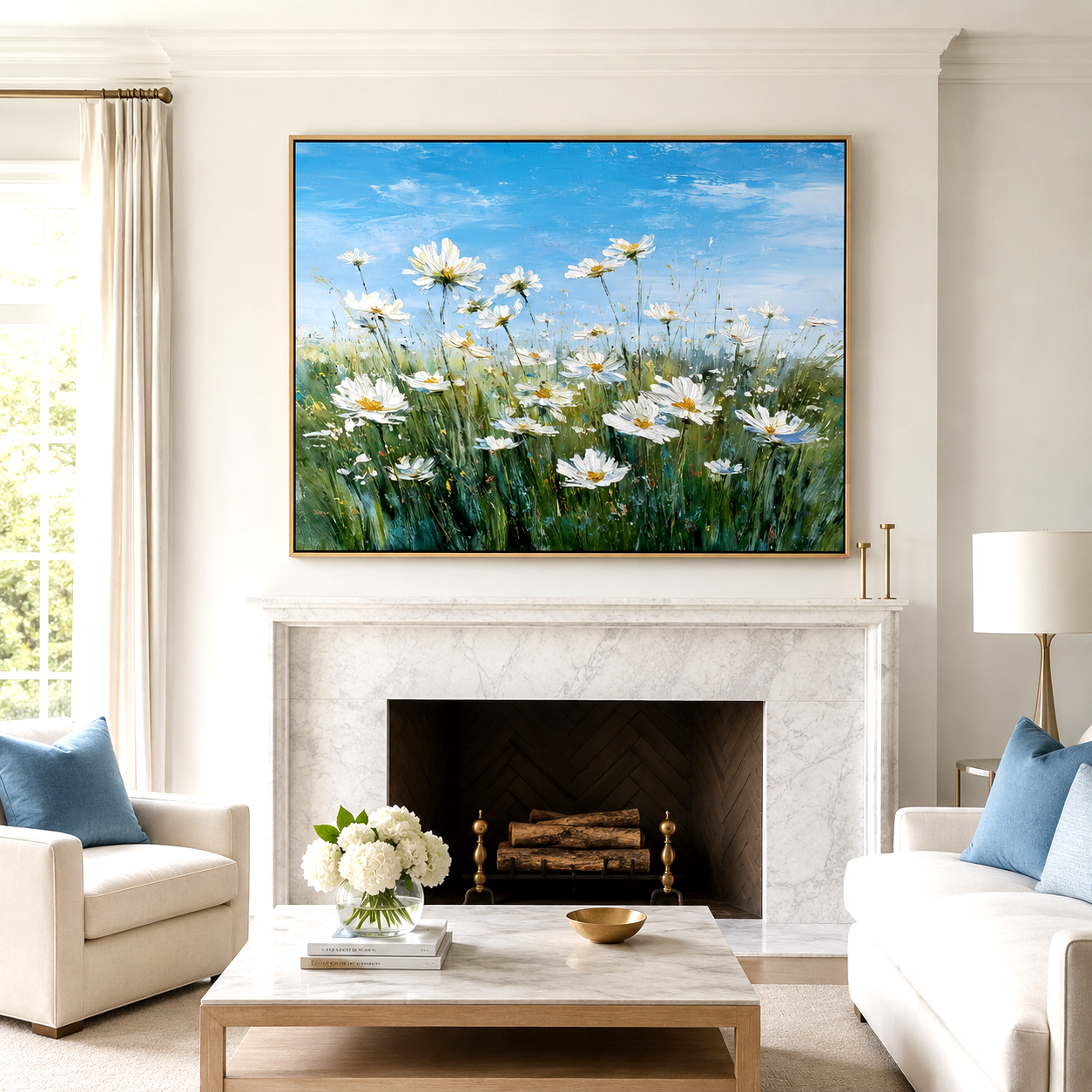 Sky Meadow-White Daisy Oil Painting