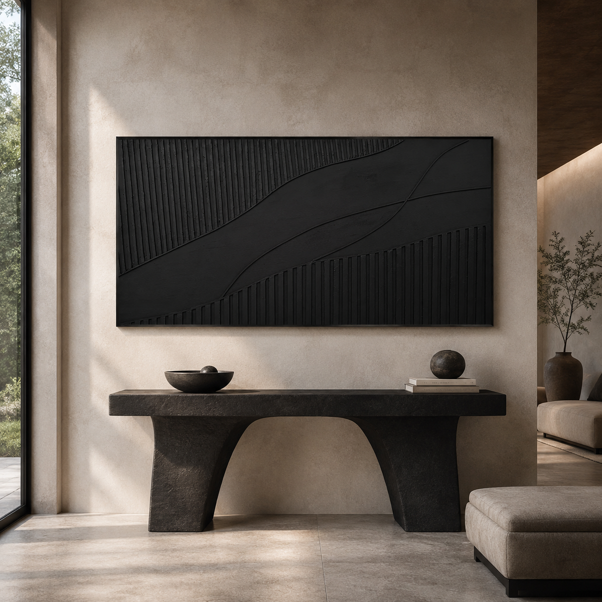 Obsidian Wave Relief-Abstract Textured Wall Art