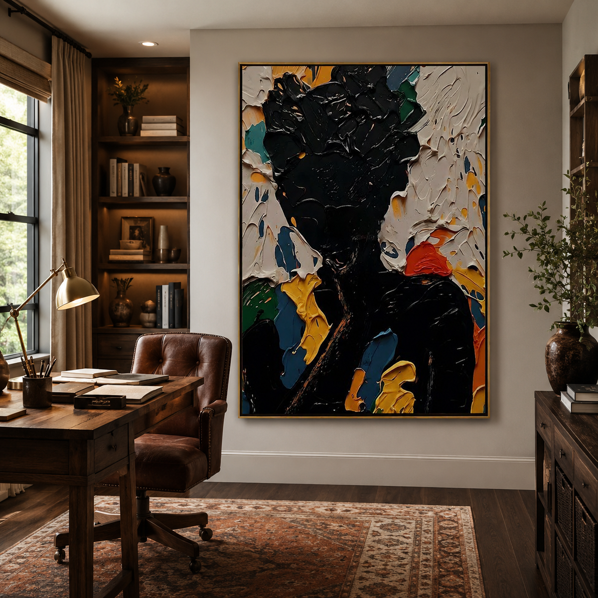Obsidian Bloom-Black Floral Abstract Painting