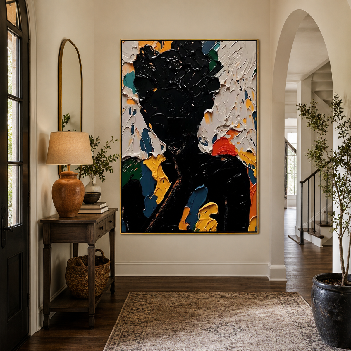 Obsidian Bloom-Black Floral Abstract Painting