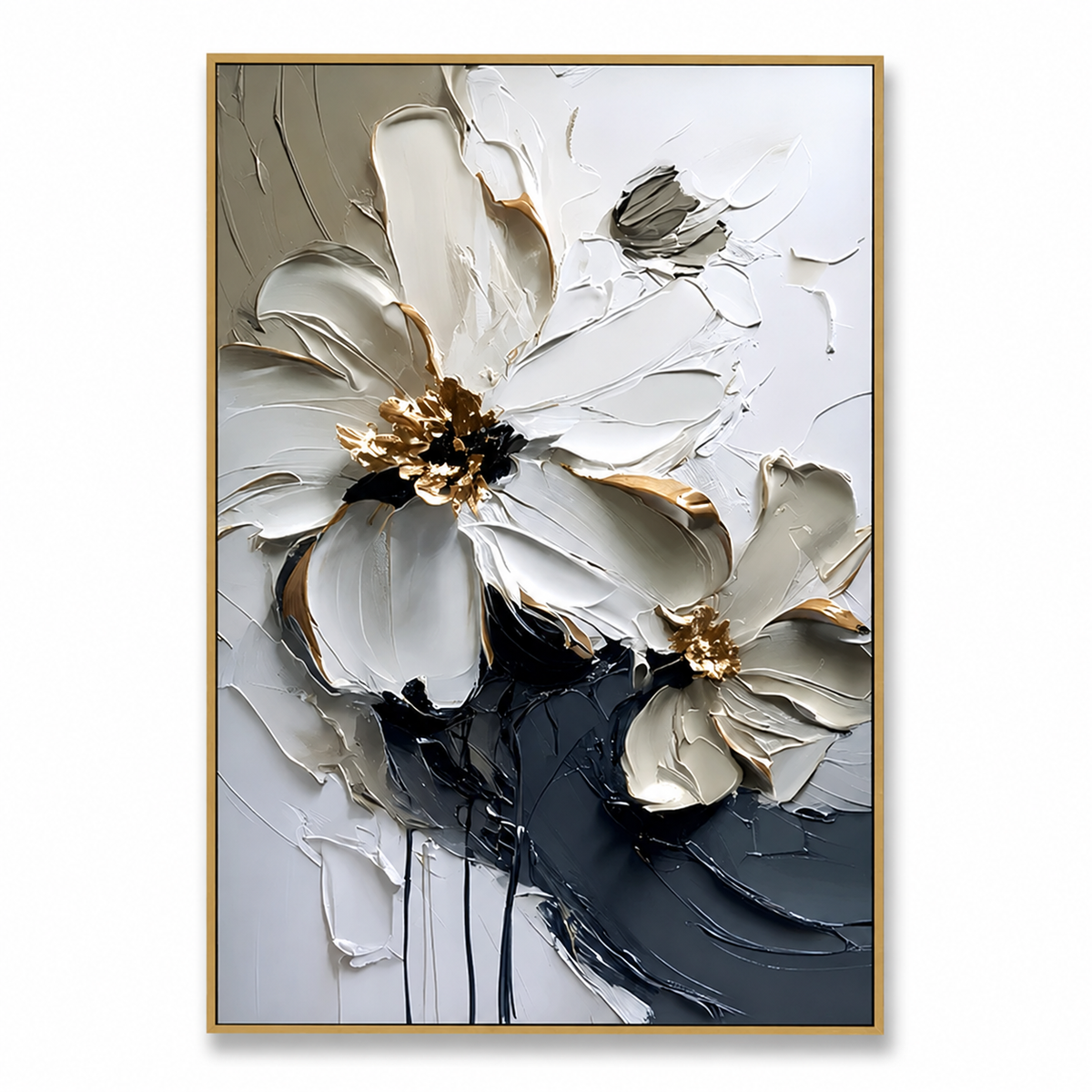 Ivory Nocturne-White Black Floral Painting