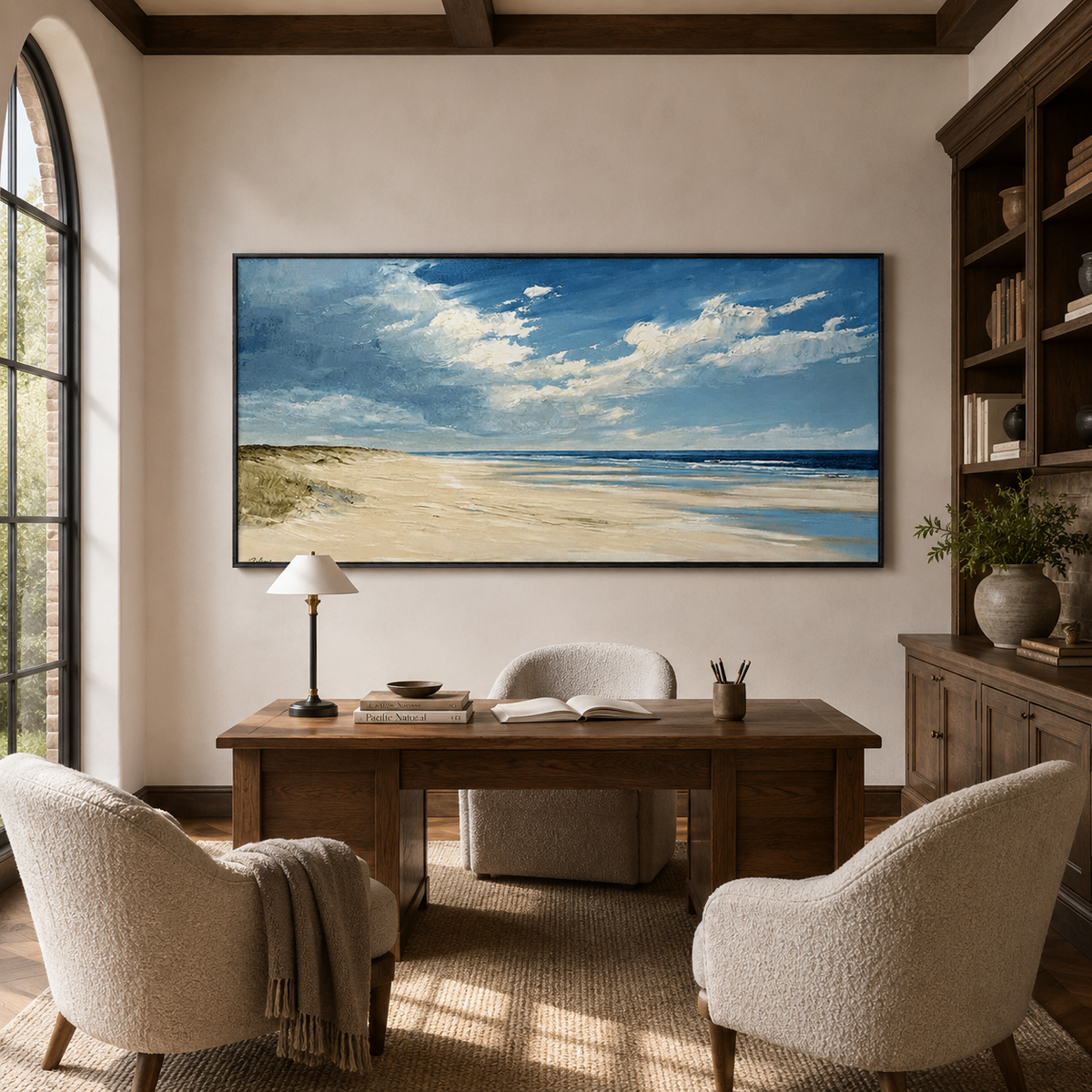 Coastal Daylight-Blue Beach Landscape Painting