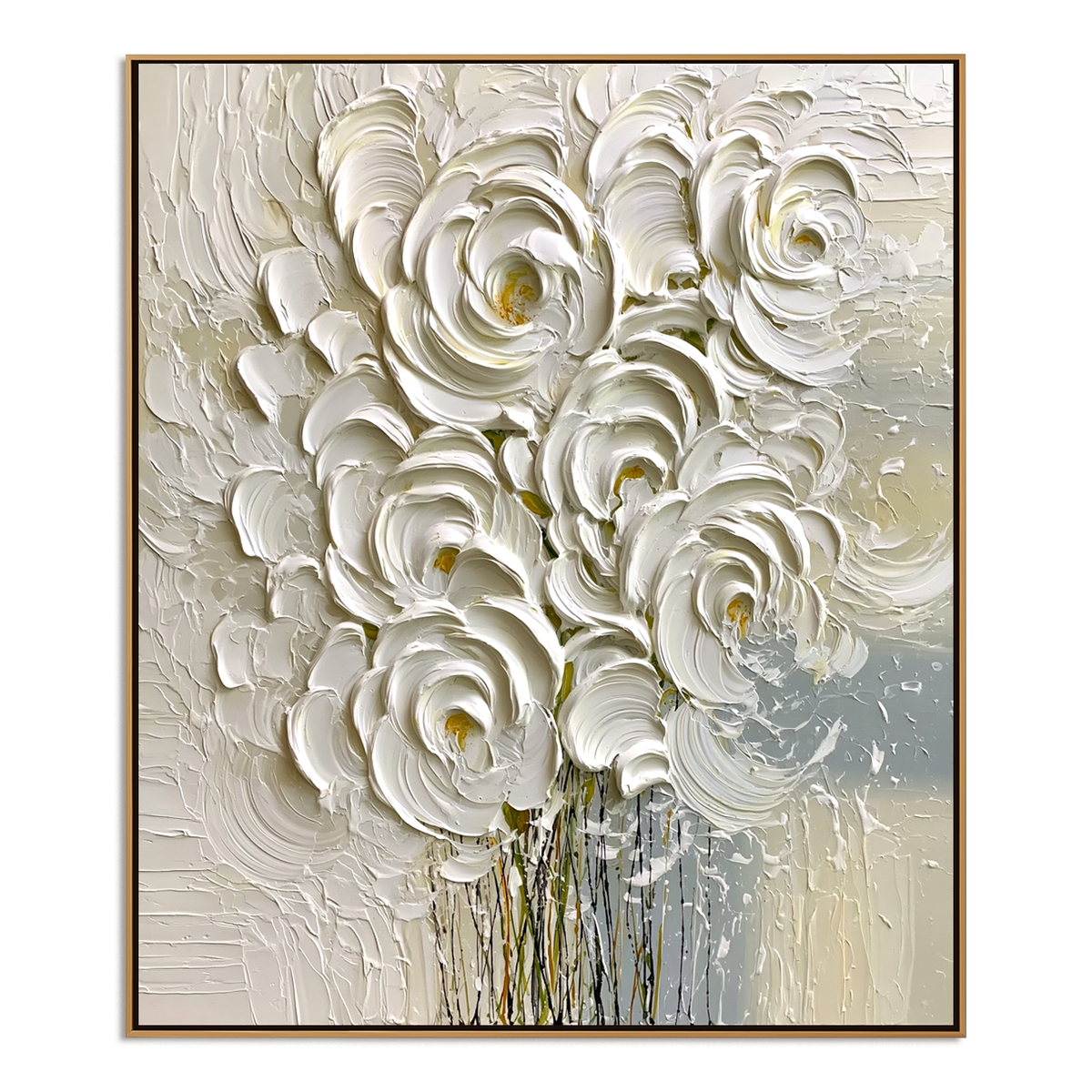 Ivory Rose Cascade-White Impasto Floral Painting