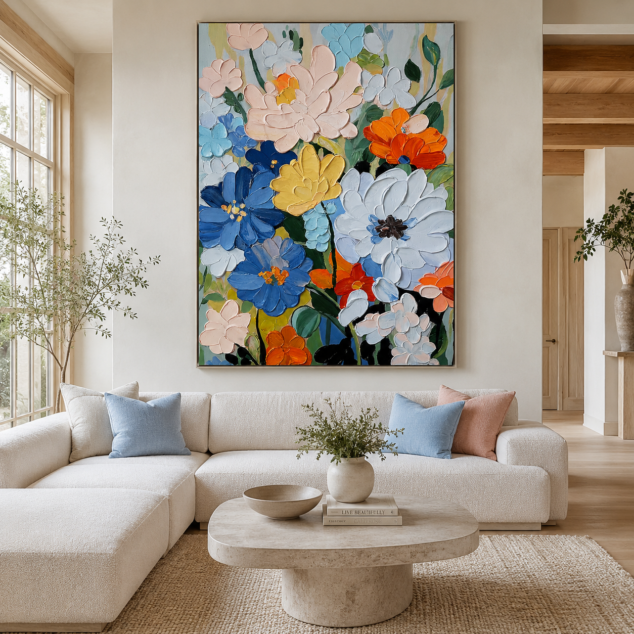 Spring Chorus-Pastel Floral Impasto Painting