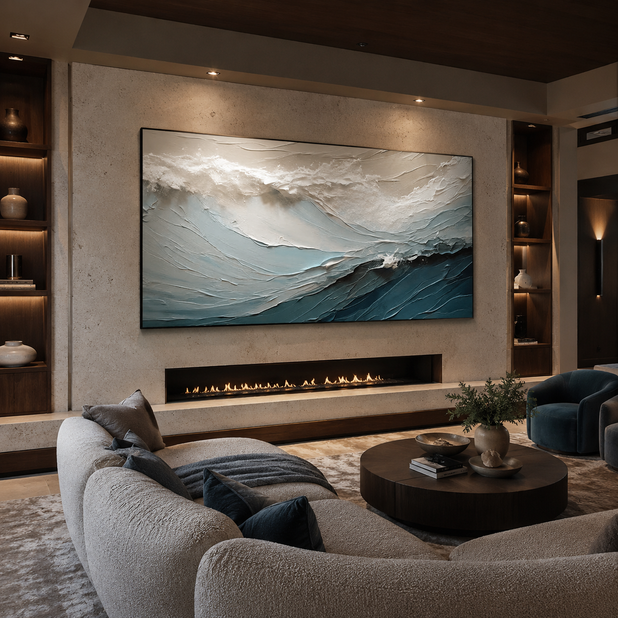 Ocean Drift-Blue Wave Impasto Painting