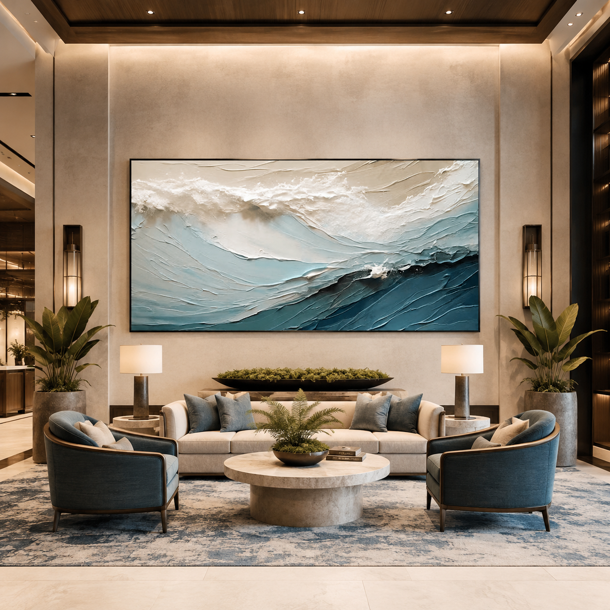 Ocean Drift-Blue Wave Impasto Painting