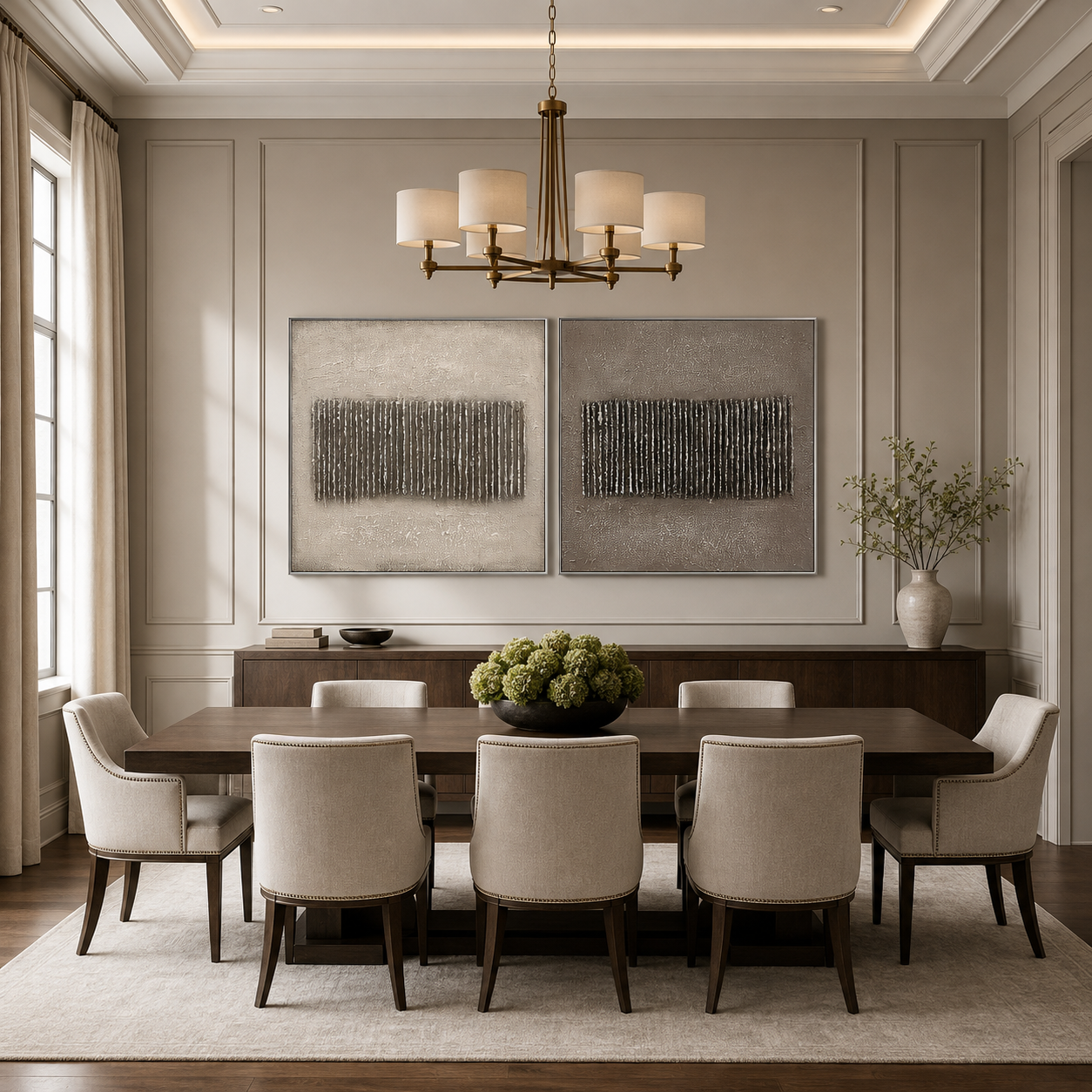 Echoed Lines-Ivory Taupe Textured Diptych