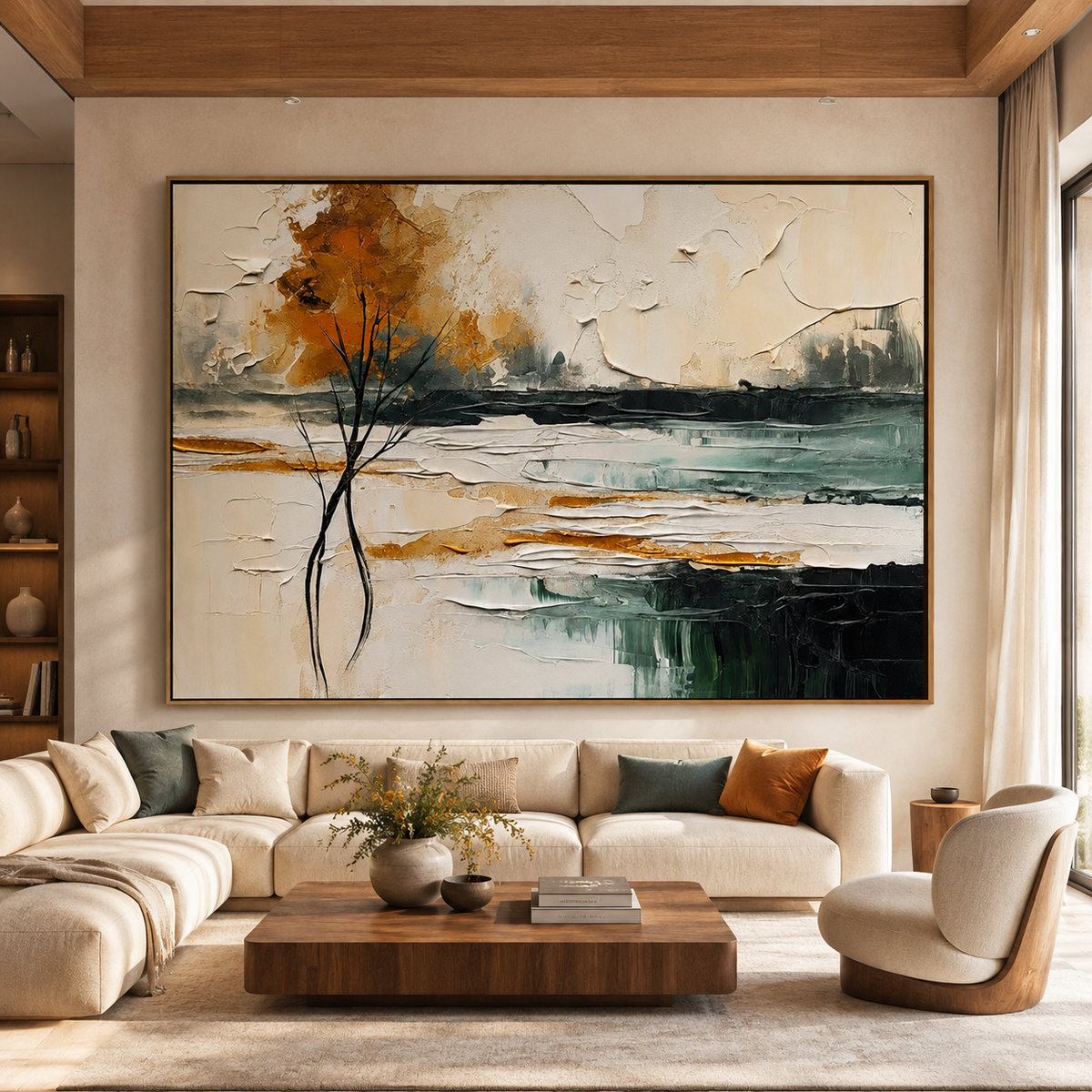 Amber Solitude-Abstract Autumn Tree Landscape Painting