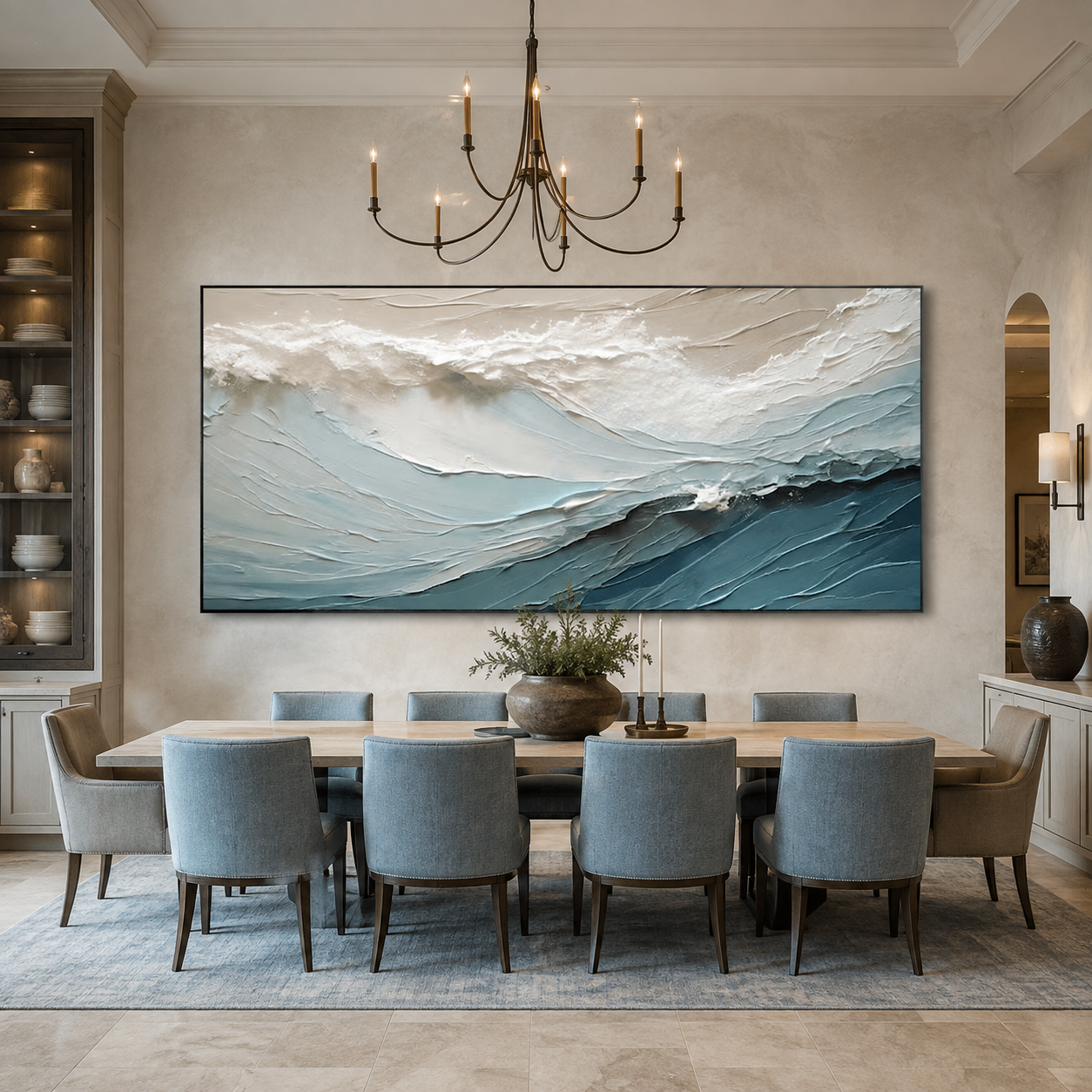 Ocean Drift-Blue Wave Impasto Painting