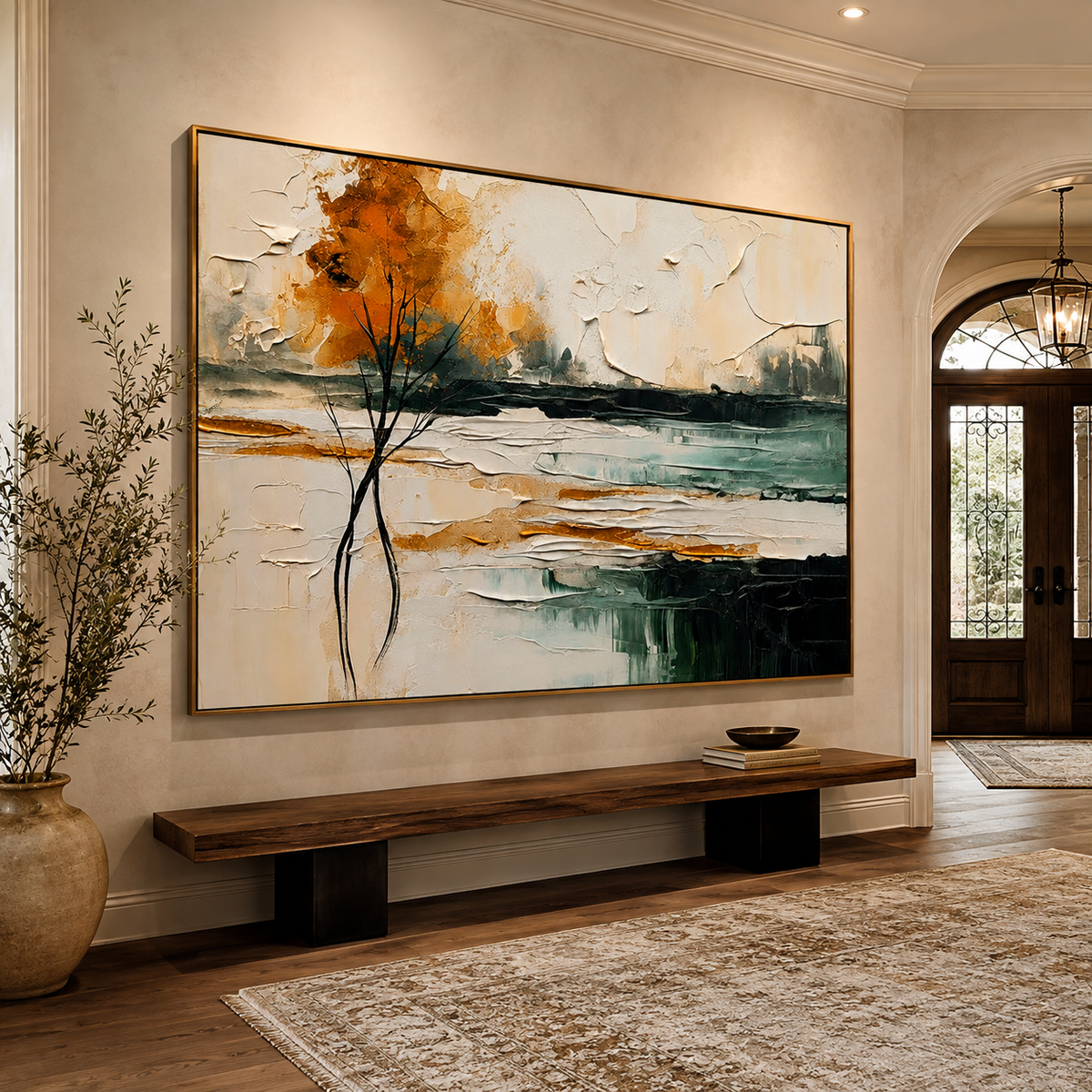 Amber Solitude-Abstract Autumn Tree Landscape Painting