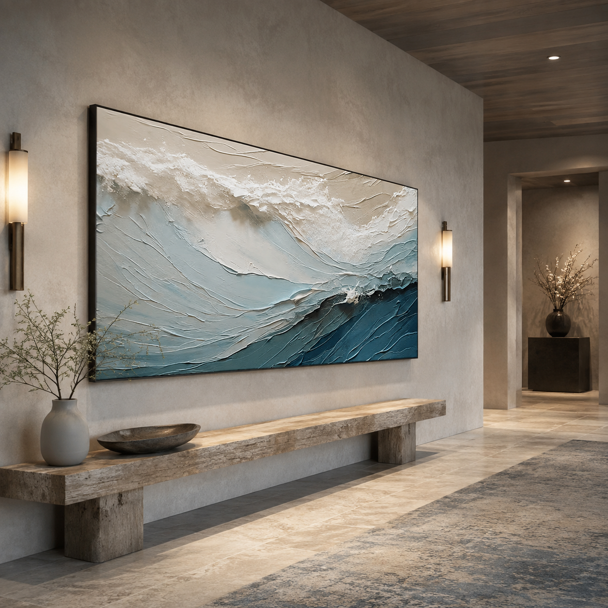 Ocean Drift-Blue Wave Impasto Painting