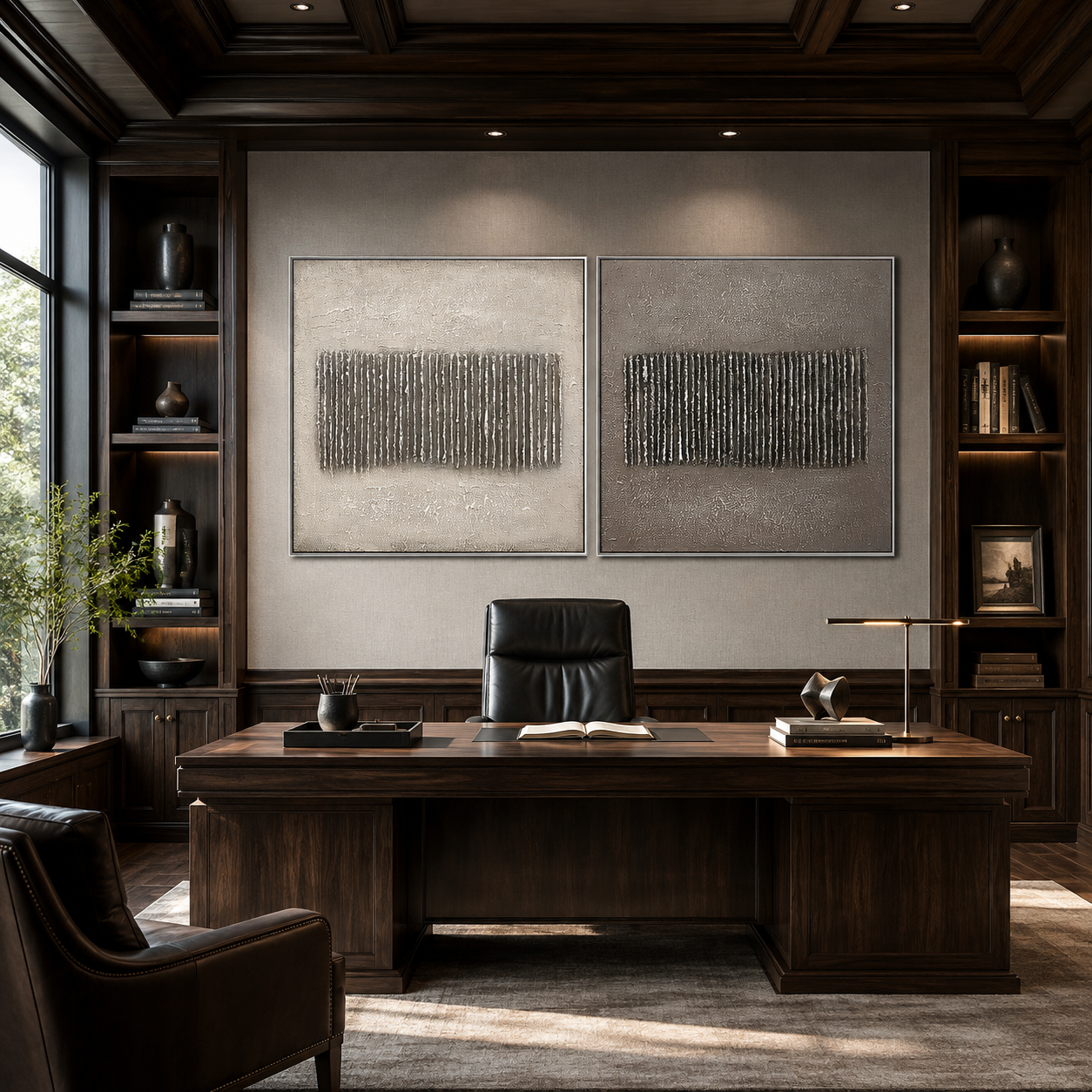 Echoed Lines-Ivory Taupe Textured Diptych