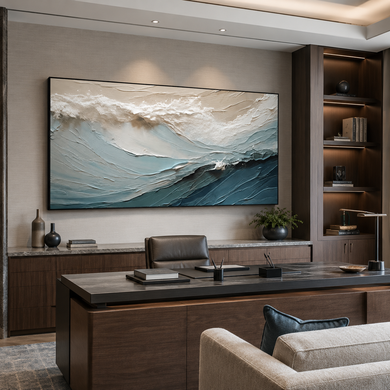 Ocean Drift-Blue Wave Impasto Painting
