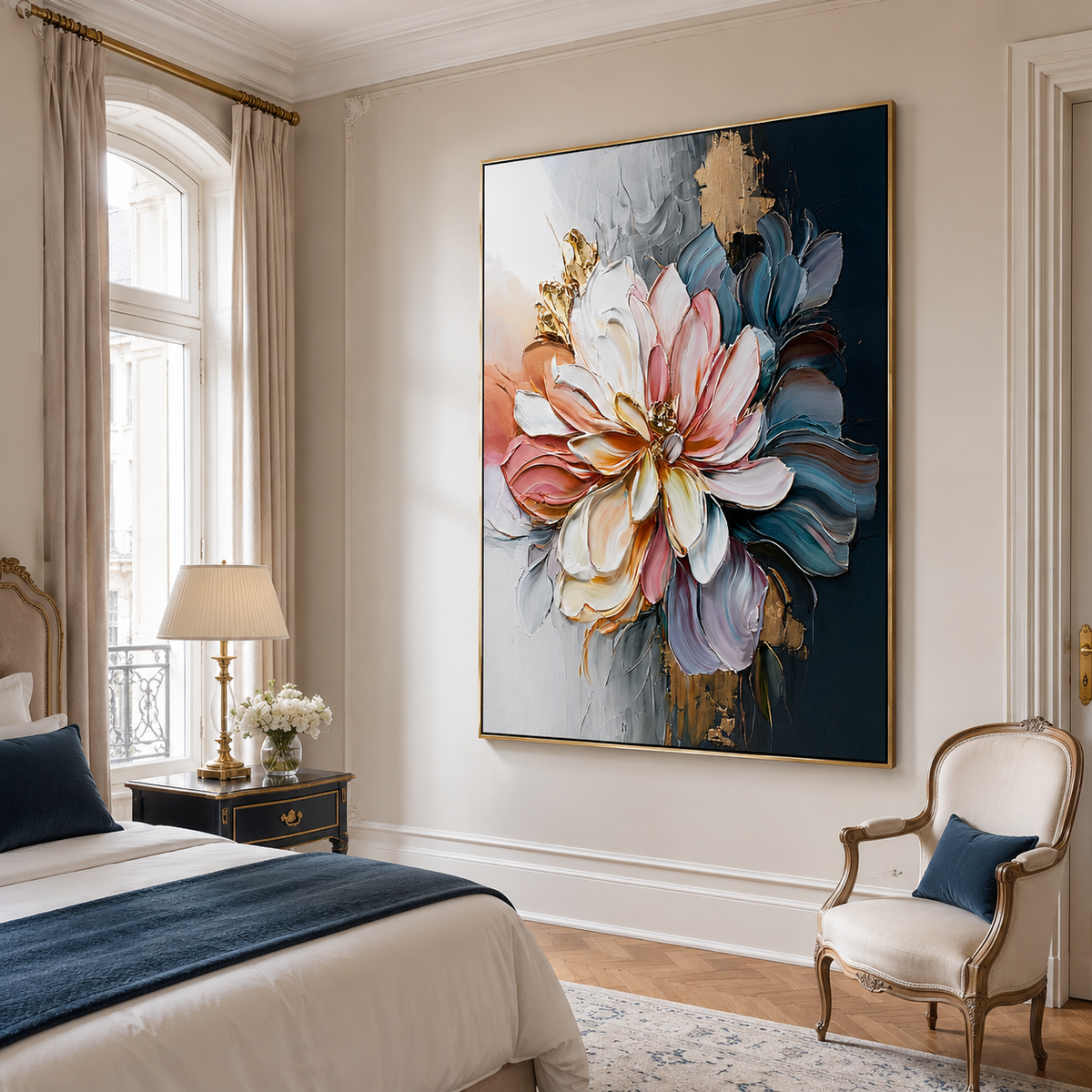 Blush Eclipse-Pink Navy Floral Painting