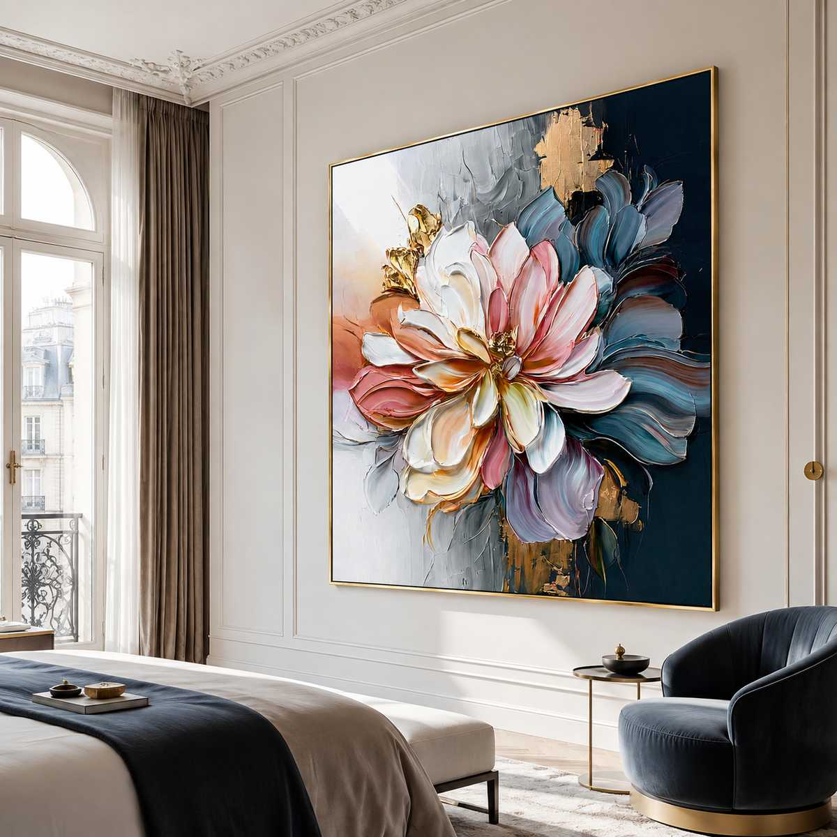 Blush Eclipse-Pink Navy Floral Painting