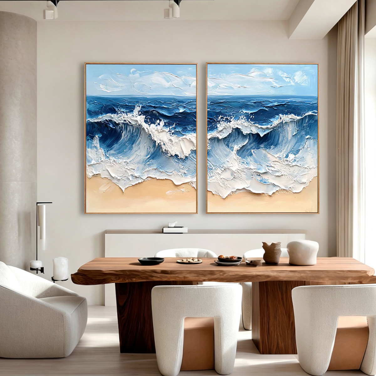 Twin Breakers-Blue Ocean Wave Diptych Painting