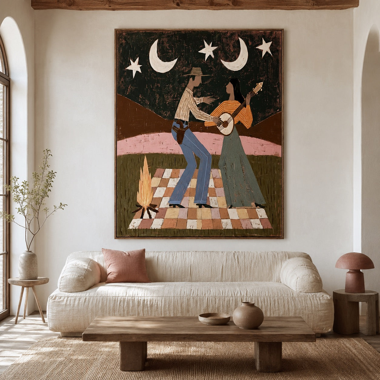 Moonlit Duet-Western Guitar Oil Painting