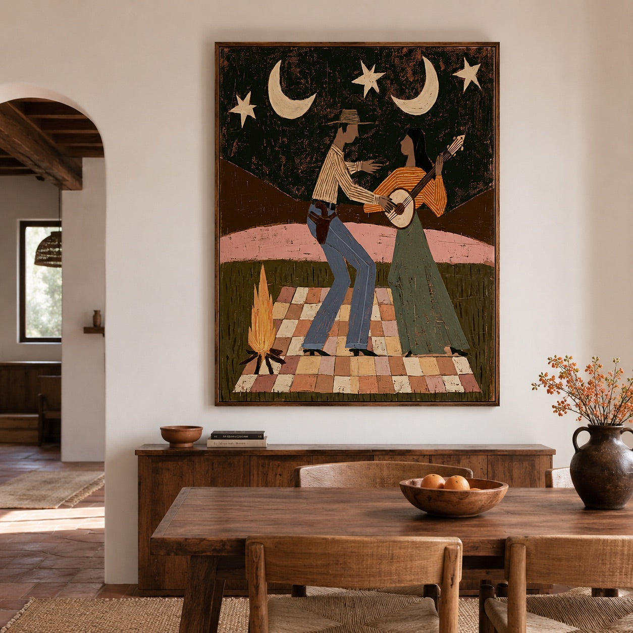 Moonlit Duet-Western Guitar Oil Painting