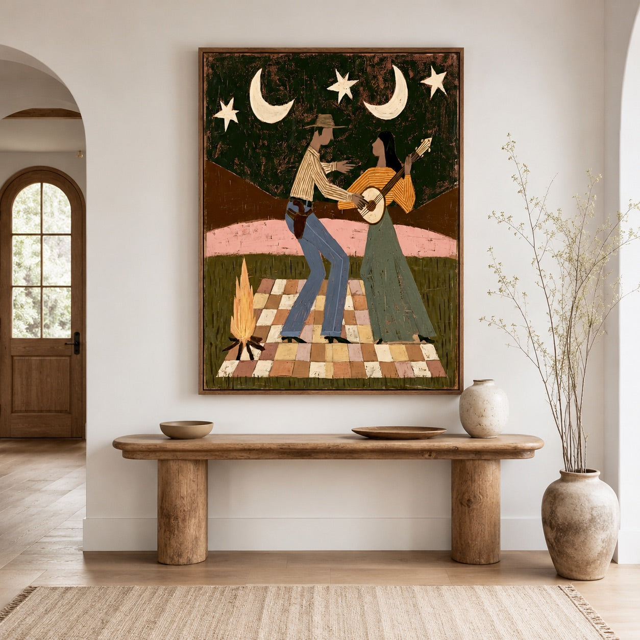Moonlit Duet-Western Guitar Oil Painting