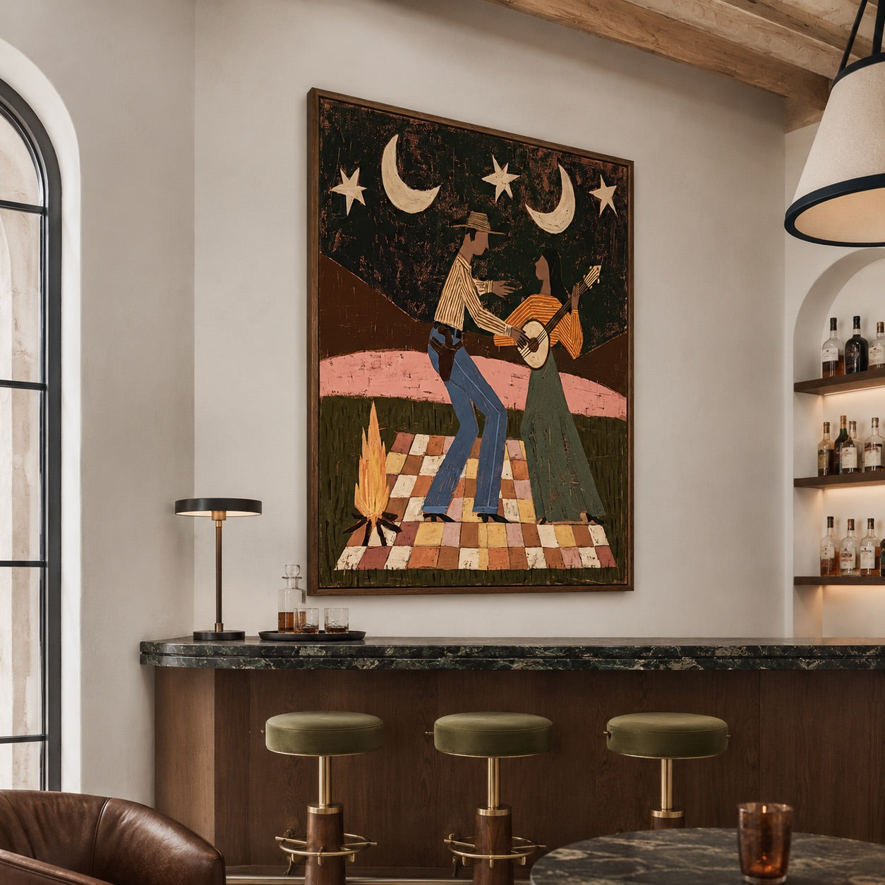 Moonlit Duet-Western Guitar Oil Painting