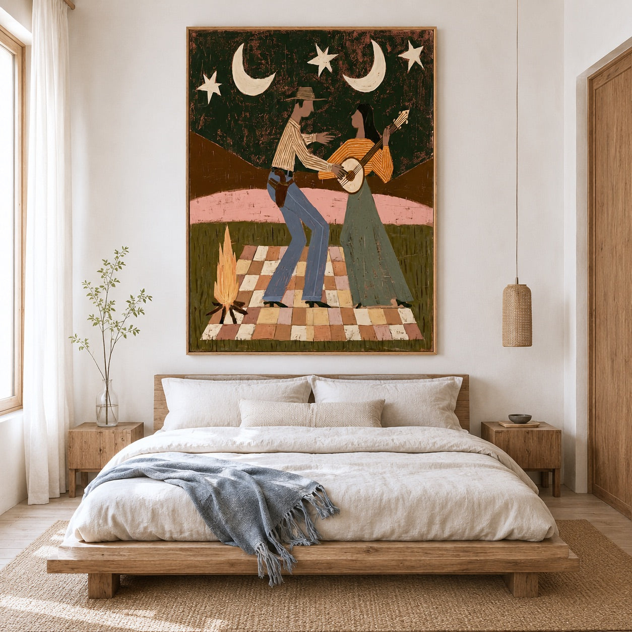 Moonlit Duet-Western Guitar Oil Painting