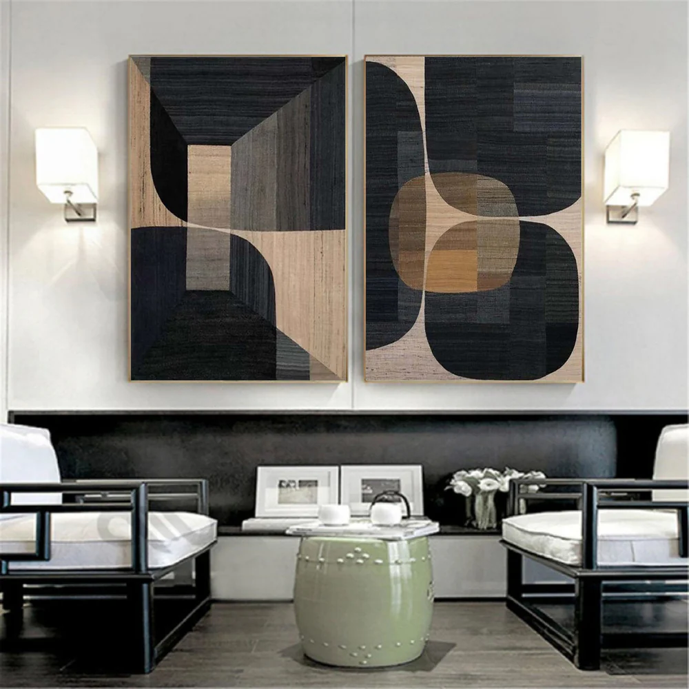 Shadow Geometry-Two Piece Abstract Painting