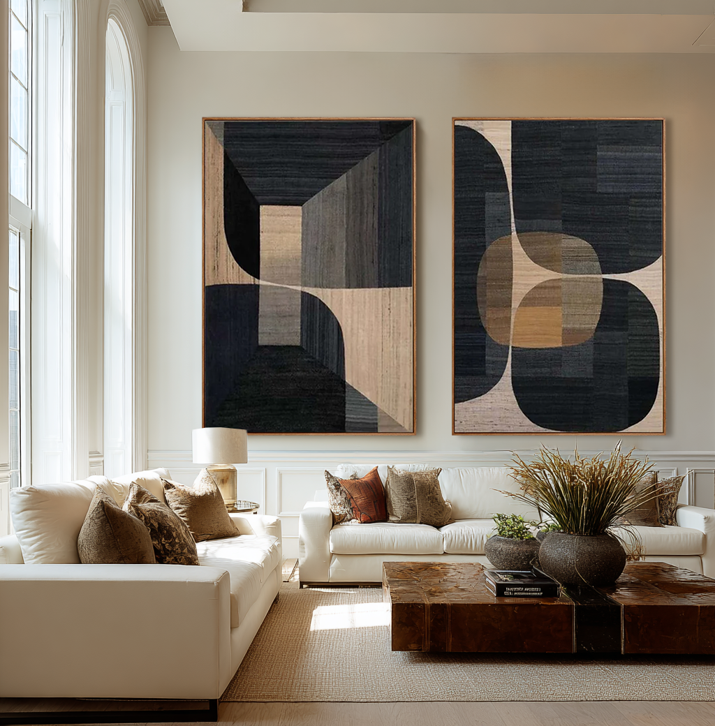 Shadow Geometry-Two Piece Abstract Painting