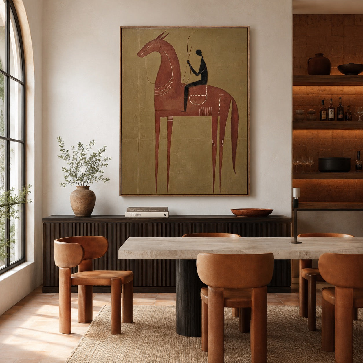 Silent Reins-Abstract Horse Rider Oil Painting