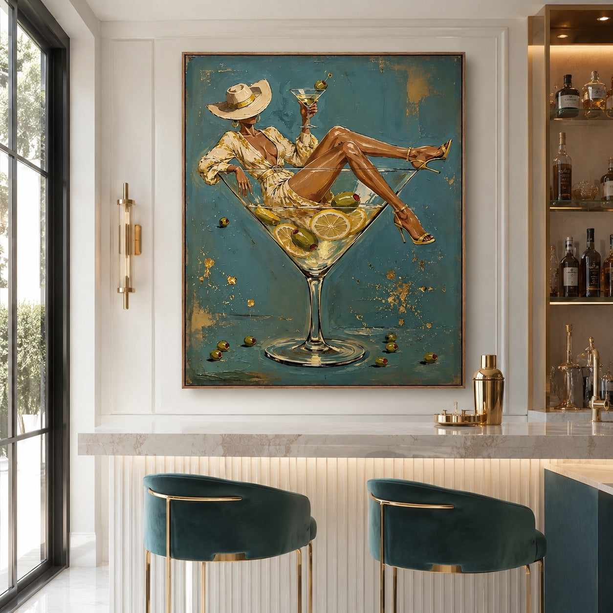Martini Muse-Cowgirl Cocktail Oil Painting