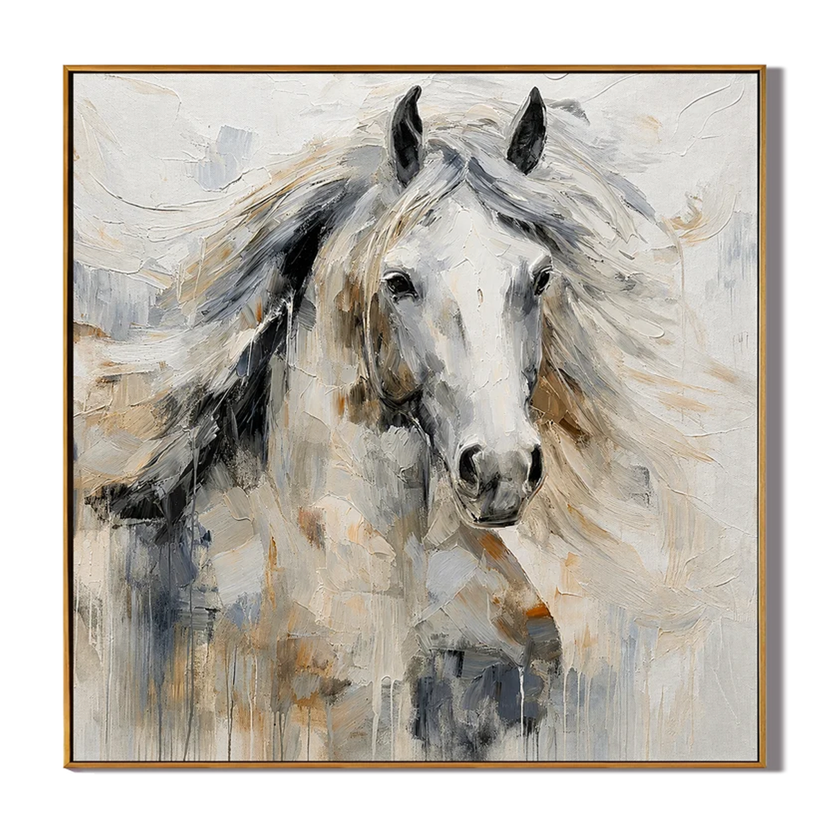 Silver Mane-White Horse Portrait Painting