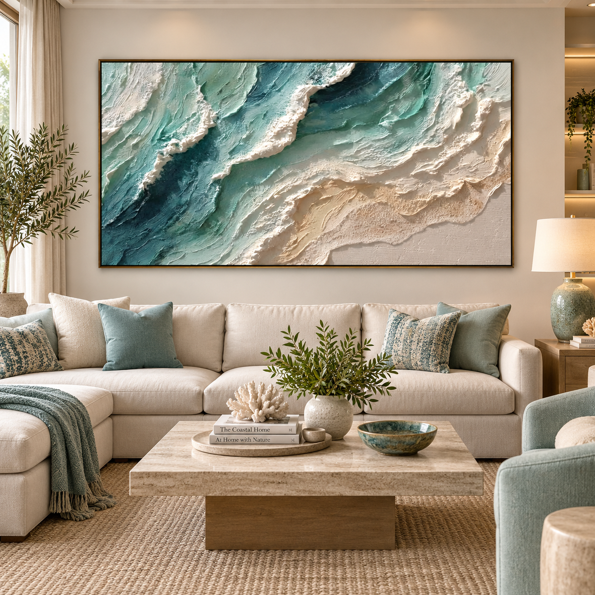 Sea Glass Drift-Aqua Shoreline Painting