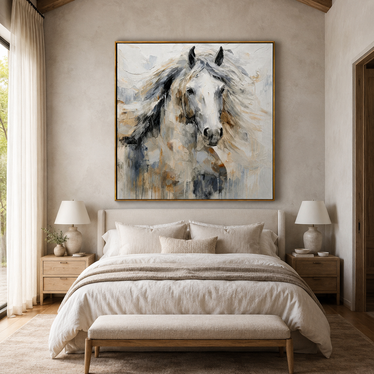 Silver Mane-White Horse Portrait Painting
