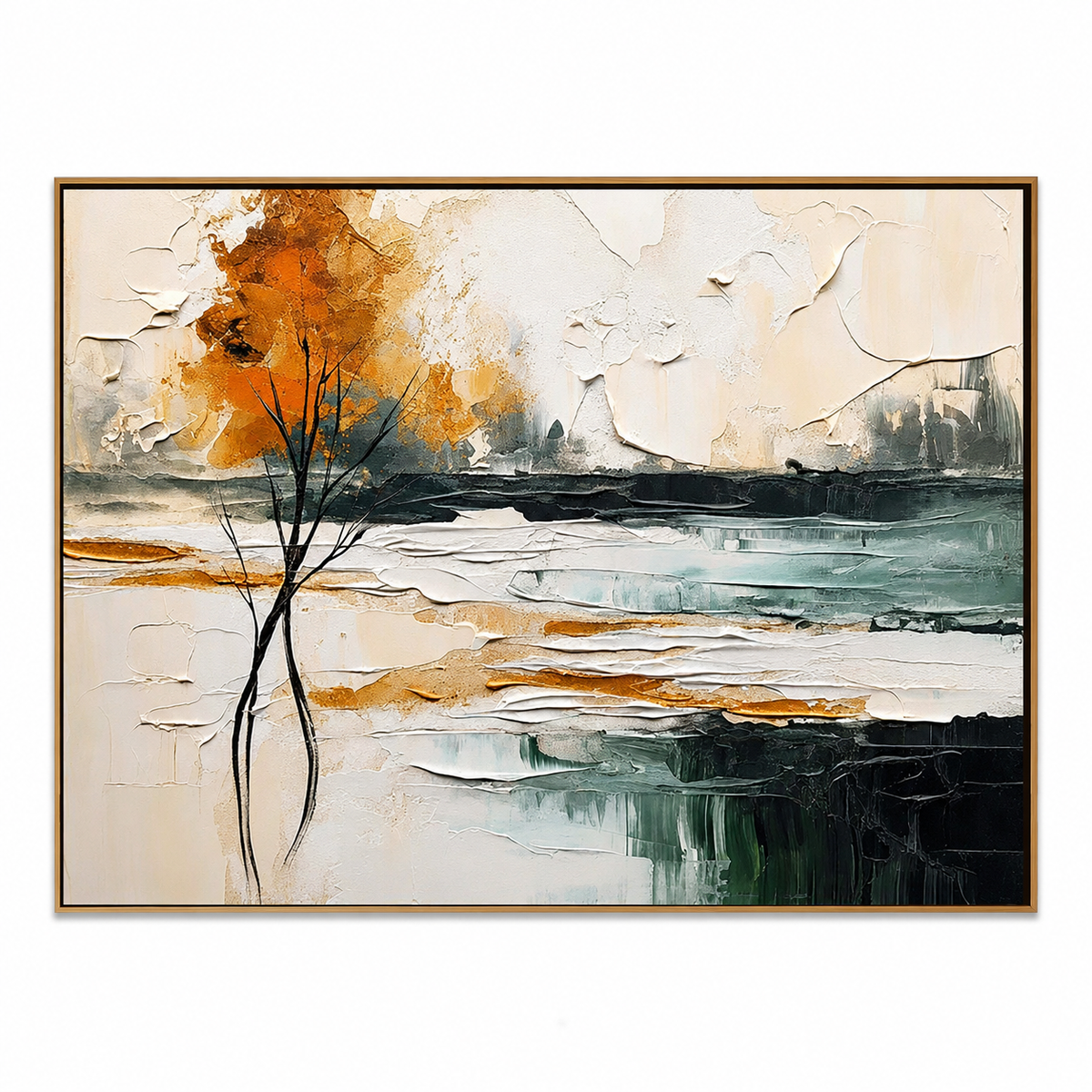 Amber Solitude-Abstract Autumn Tree Landscape Painting