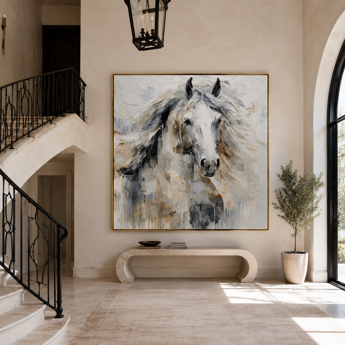 Silver Mane-White Horse Portrait Painting