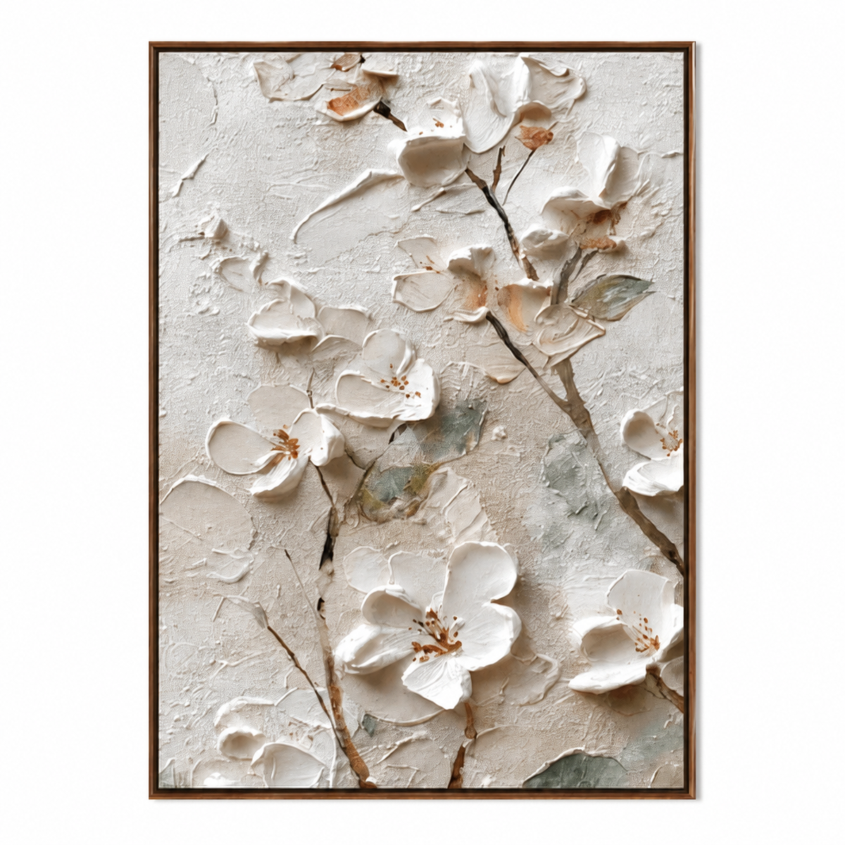 Ivory Blossom Branch-Textured Floral Painting