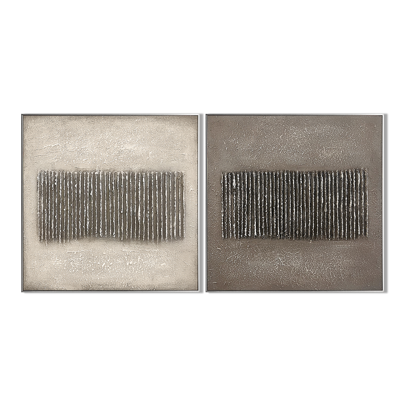 Echoed Lines-Ivory Taupe Textured Diptych