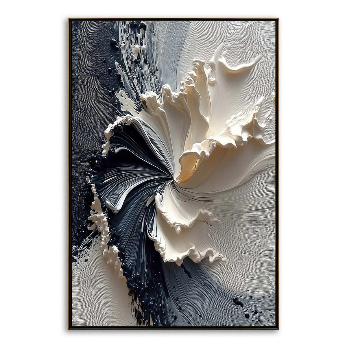 Noir Bloom-Black White Sculptural Floral Painting