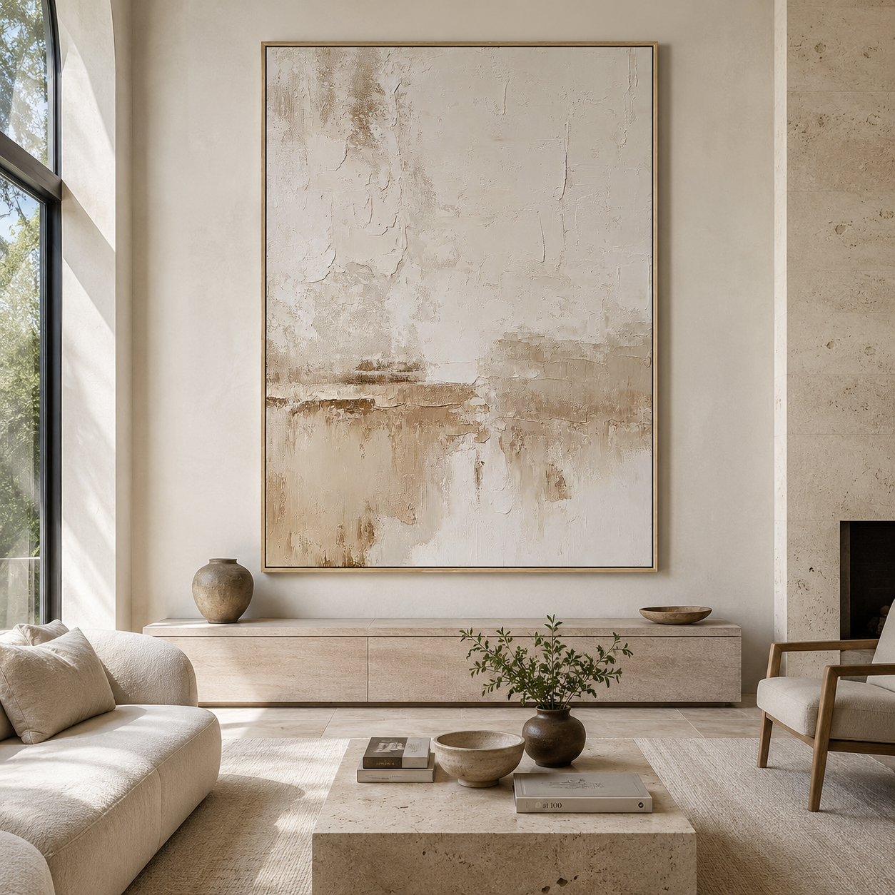 Quiet Strata-Cream Beige Abstract Painting