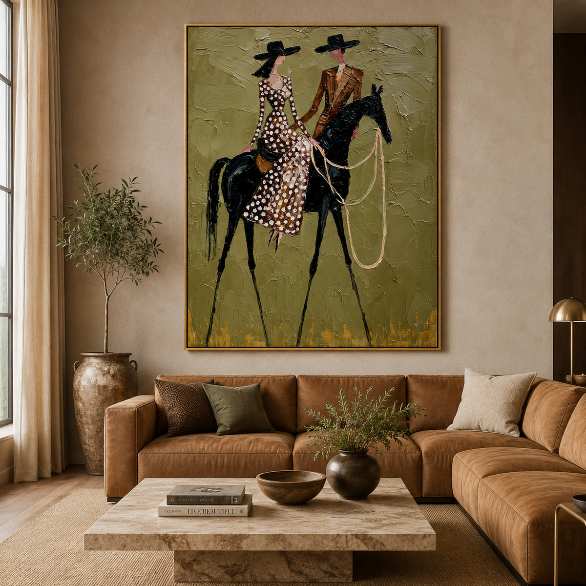 Western Rider Duo-Textured Cowboy Horse Oil Painting