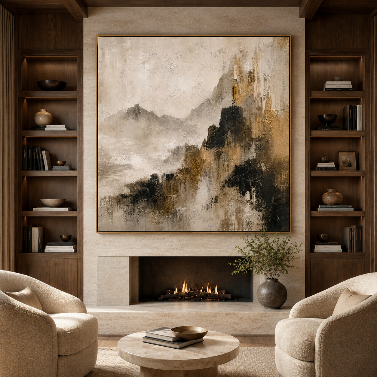 Misty Castle-Abstract Mountain Landscape Painting