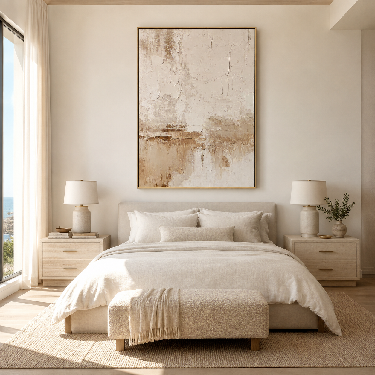 Quiet Strata-Cream Beige Abstract Painting