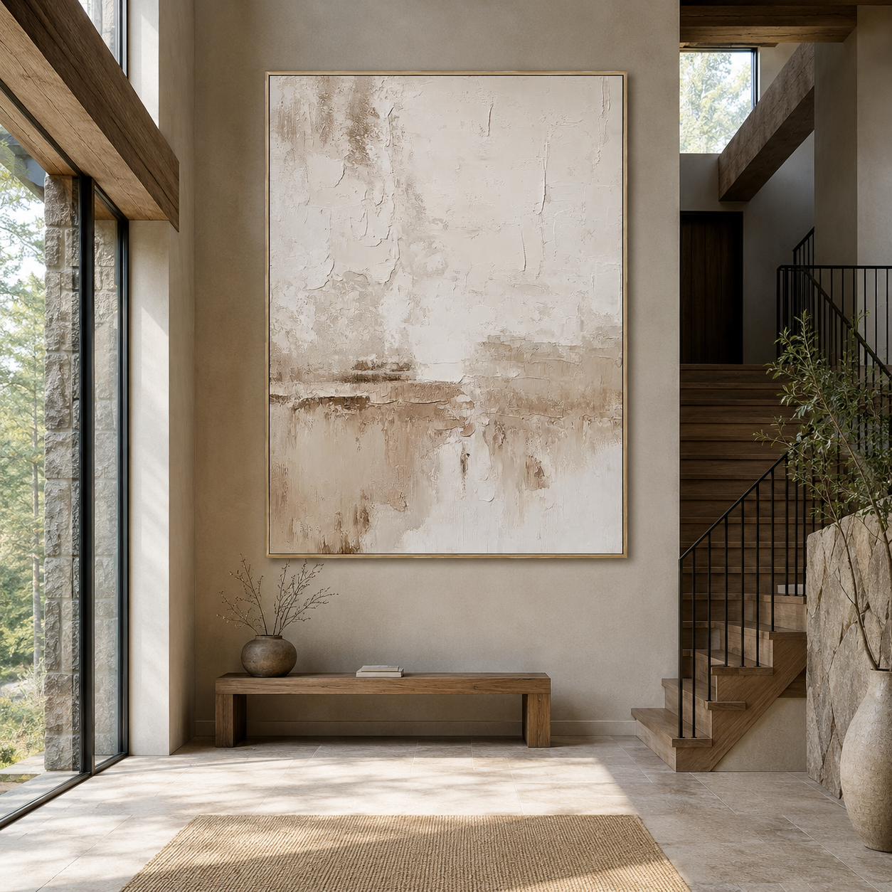 Quiet Strata-Cream Beige Abstract Painting