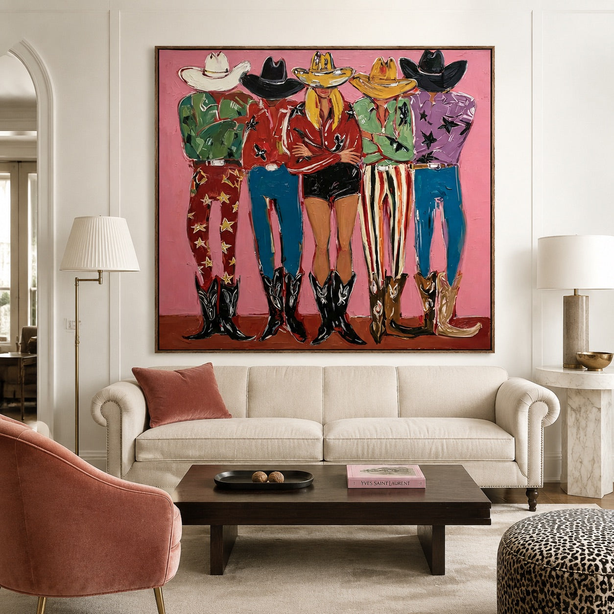 Pink Posse-Western Group Oil Painting