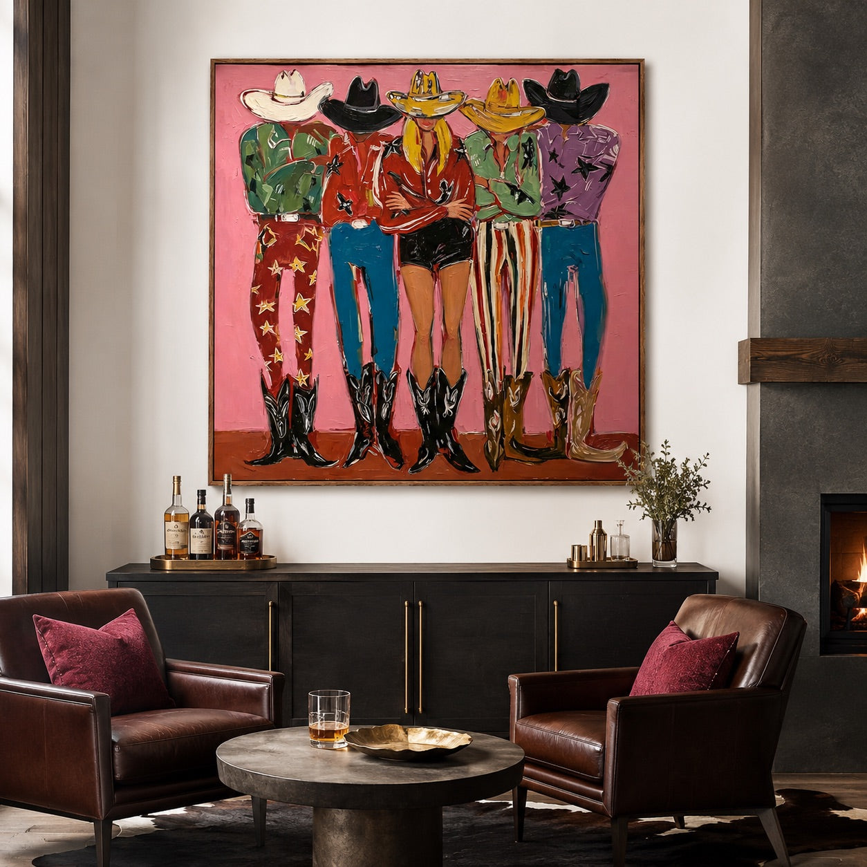 Pink Posse-Western Group Oil Painting