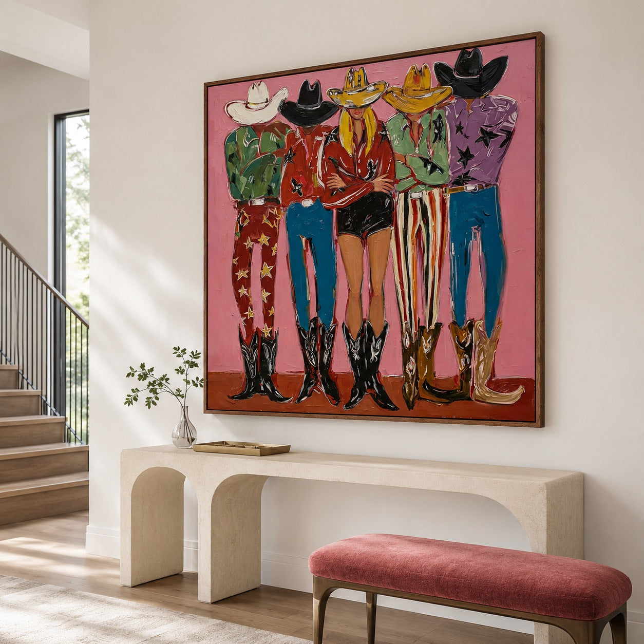 Pink Posse-Western Group Oil Painting